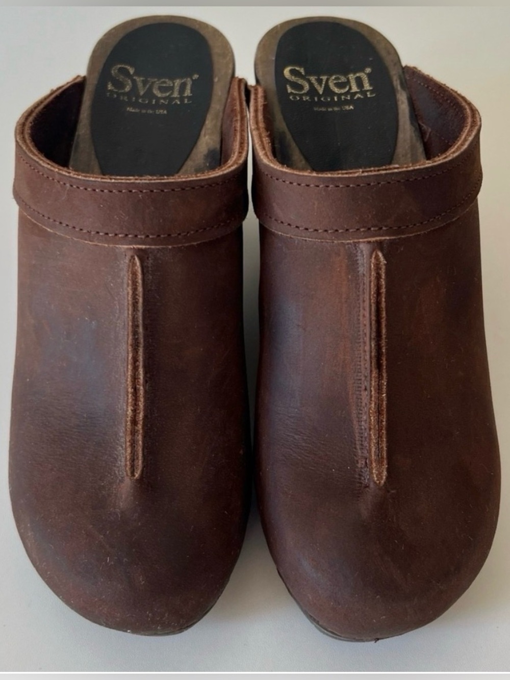 Sven Brown Leather Front Seam Mules Clogs 38 7.5-8